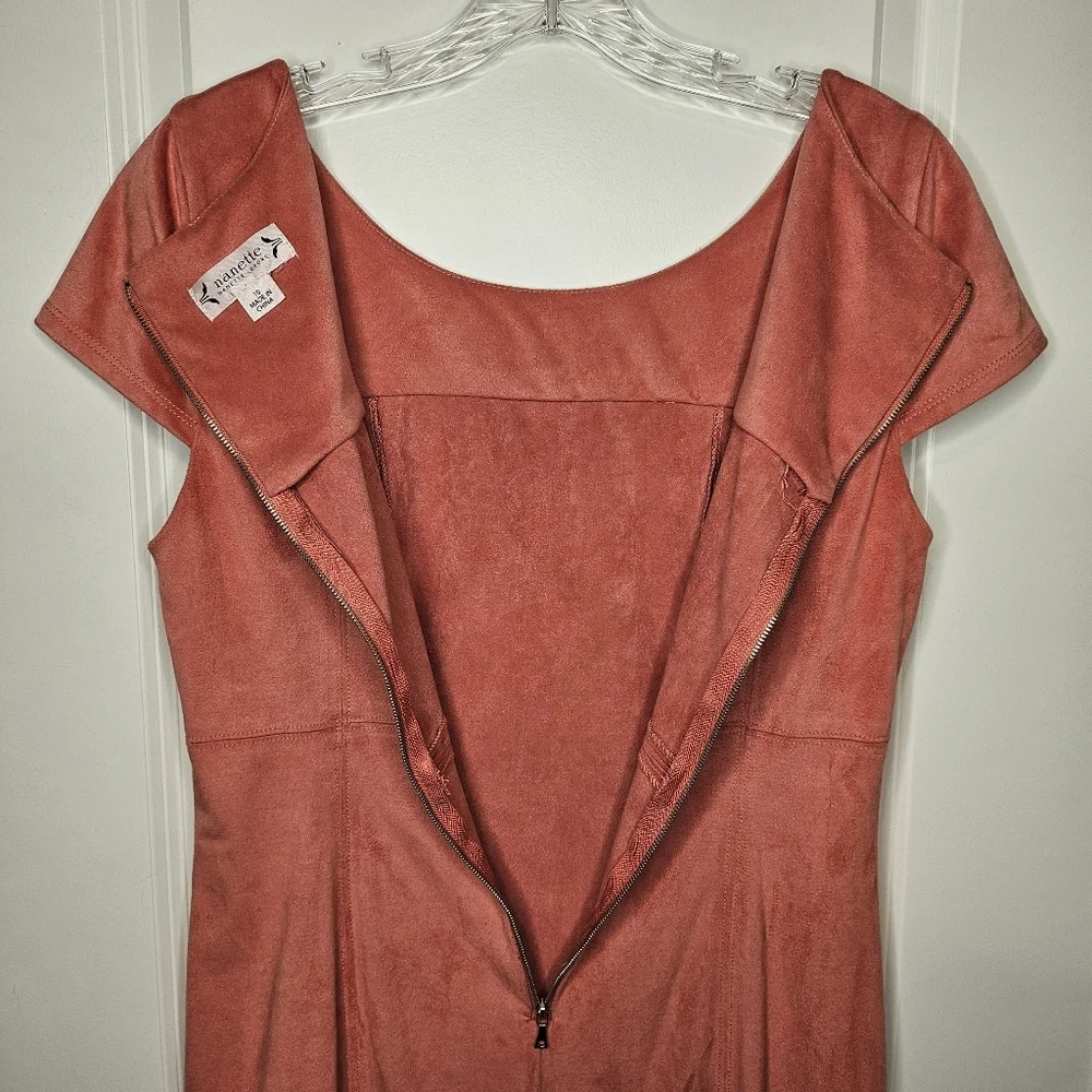 Nanette Lepore Coral Size 10 Faux Suede Sheath Mini Dress Short Sleeve Zip Back